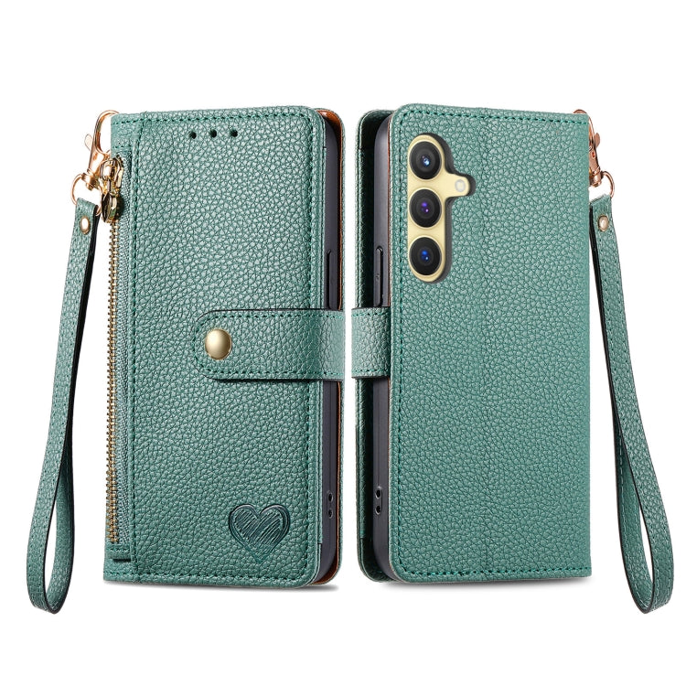 For Samsung Galaxy S25 5G Love Zipper Lanyard Leather Phone Case(Green) by buy2fix