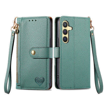 For Samsung Galaxy S25 5G Love Zipper Lanyard Leather Phone Case(Green) by buy2fix