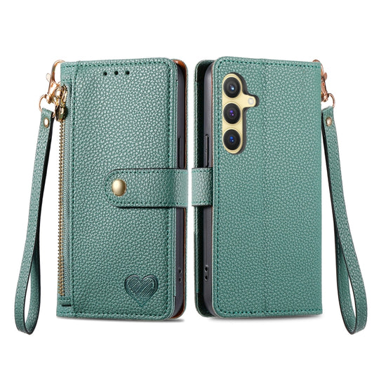 For Samsung Galaxy S25 5G Love Zipper Lanyard Leather Phone Case(Green) by buy2fix