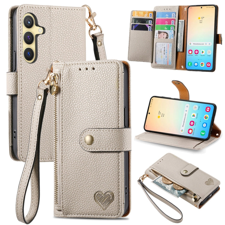 For Samsung Galaxy S25 5G Love Zipper Lanyard Leather Phone Case(Gray) by buy2fix