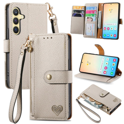 For Samsung Galaxy S25 5G Love Zipper Lanyard Leather Phone Case(Gray) by buy2fix