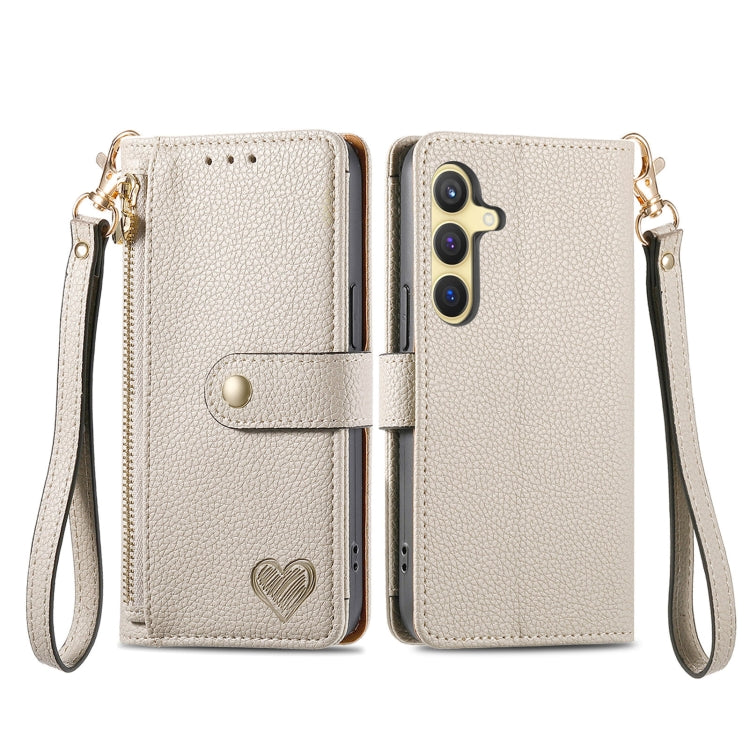 For Samsung Galaxy S25 5G Love Zipper Lanyard Leather Phone Case(Gray) by buy2fix