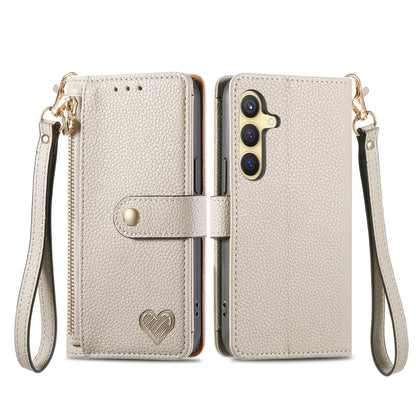 For Samsung Galaxy S25 5G Love Zipper Lanyard Leather Phone Case(Gray) by buy2fix