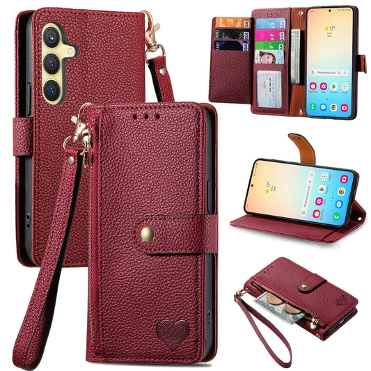 For Samsung Galaxy S25 5G Love Zipper Lanyard Leather Phone Case(Red) by buy2fix