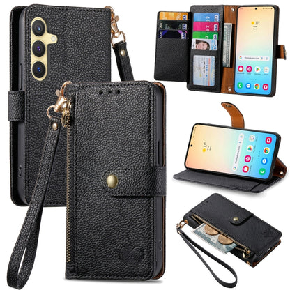 For Samsung Galaxy S25+ 5G Love Zipper Lanyard Leather Phone Case(Black) by buy2fix