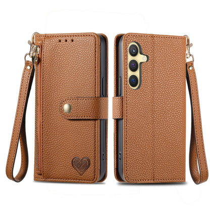 For Samsung Galaxy S25+ 5G Love Zipper Lanyard Leather Phone Case(Brown) by buy2fix