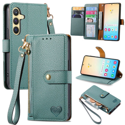For Samsung Galaxy S25+ 5G Love Zipper Lanyard Leather Phone Case(Green) by buy2fix