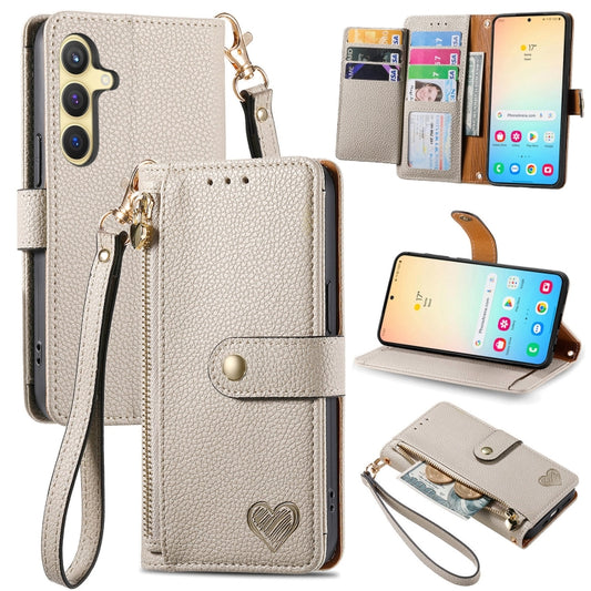 For Samsung Galaxy S25+ 5G Love Zipper Lanyard Leather Phone Case(Gray) by buy2fix