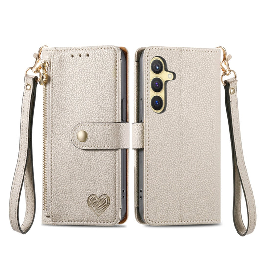 For Samsung Galaxy S25+ 5G Love Zipper Lanyard Leather Phone Case(Gray) by buy2fix