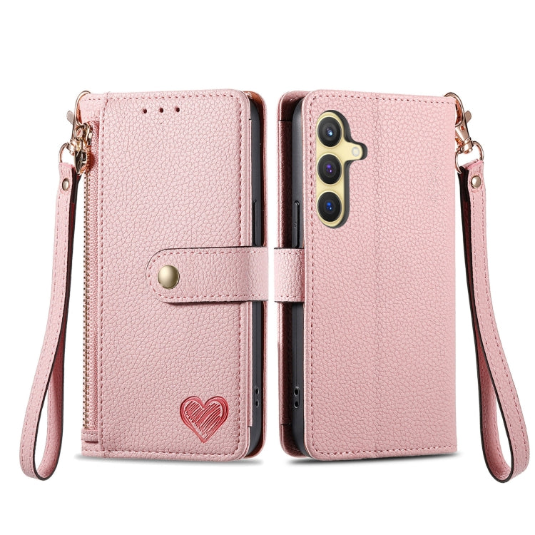 For Samsung Galaxy S25+ 5G Love Zipper Lanyard Leather Phone Case(Pink) by buy2fix