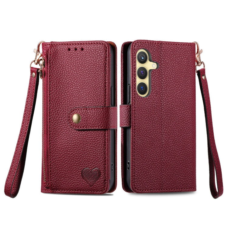 For Samsung Galaxy S25+ 5G Love Zipper Lanyard Leather Phone Case(Red) by buy2fix