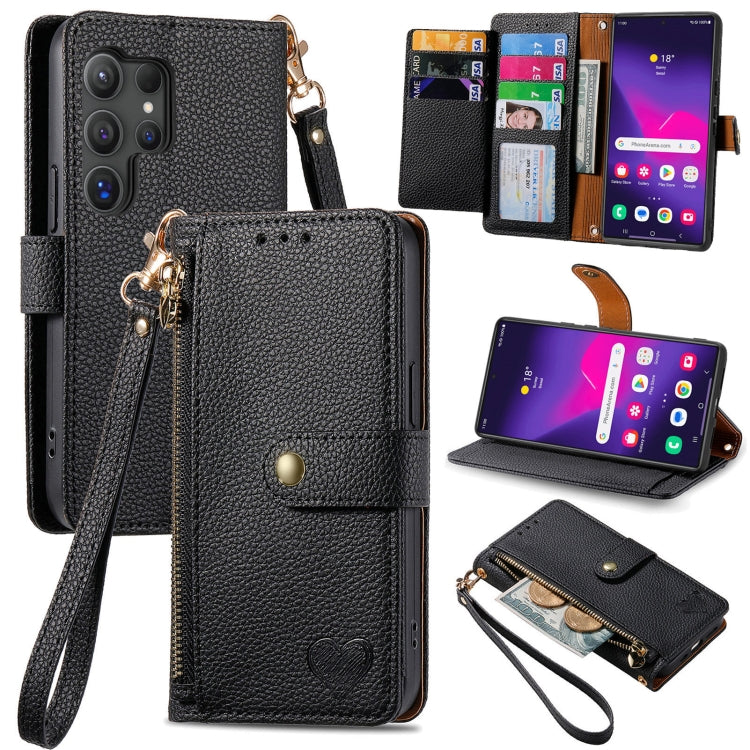 For Samsung Galaxy S25 Ultra 5G Love Zipper Lanyard Leather Phone Case(Black) by buy2fix