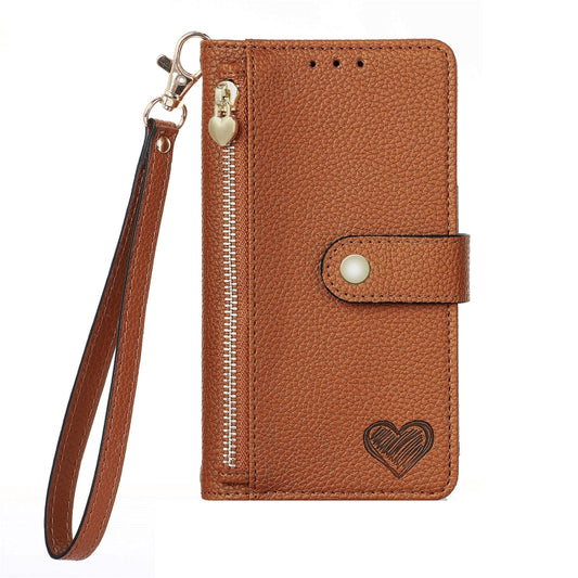 For Samsung Galaxy S25 Ultra 5G Love Zipper Lanyard Leather Phone Case(Brown) by buy2fix