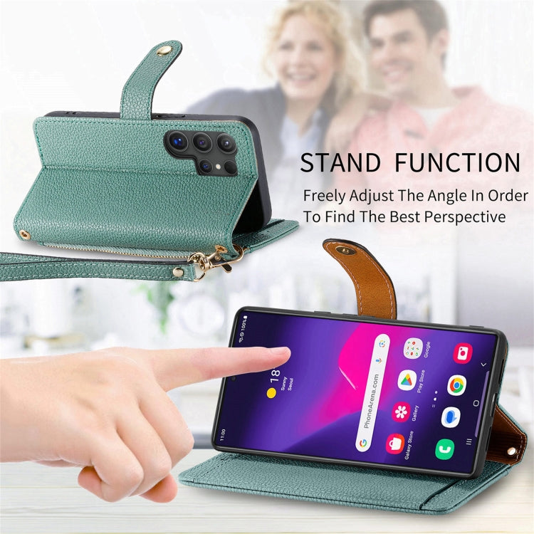 For Samsung Galaxy S25 Ultra 5G Love Zipper Lanyard Leather Phone Case(Green) by buy2fix