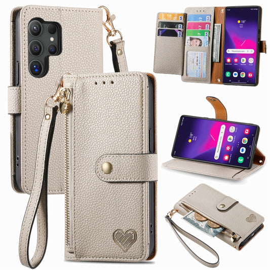 For Samsung Galaxy S25 Ultra 5G Love Zipper Lanyard Leather Phone Case(Gray) by buy2fix