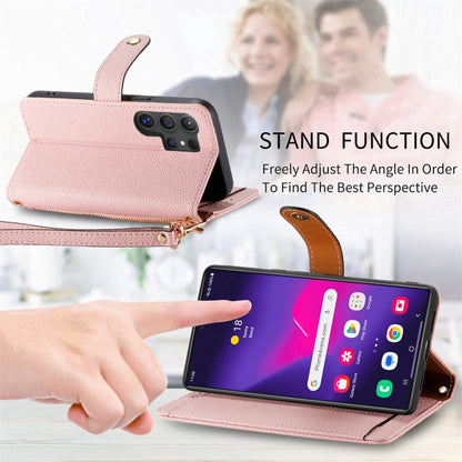 For Samsung Galaxy S25 Ultra 5G Love Zipper Lanyard Leather Phone Case(Pink) by buy2fix