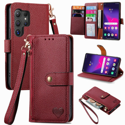 For Samsung Galaxy S25 Ultra 5G Love Zipper Lanyard Leather Phone Case(Red) by buy2fix