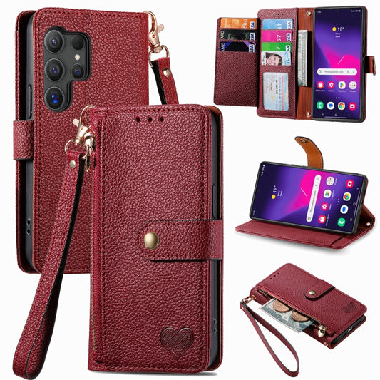 For Samsung Galaxy S25 Ultra 5G Love Zipper Lanyard Leather Phone Case(Red) by buy2fix