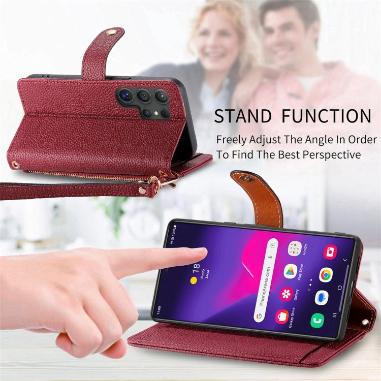 For Samsung Galaxy S25 Ultra 5G Love Zipper Lanyard Leather Phone Case(Red) by buy2fix