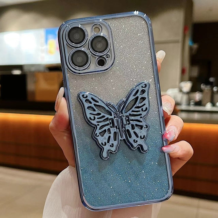 For iPhone 16 Pro Electroplated Gradient Glitter 3D Butterfly TPU Phone Case(Gradient Blue) by buy2fix