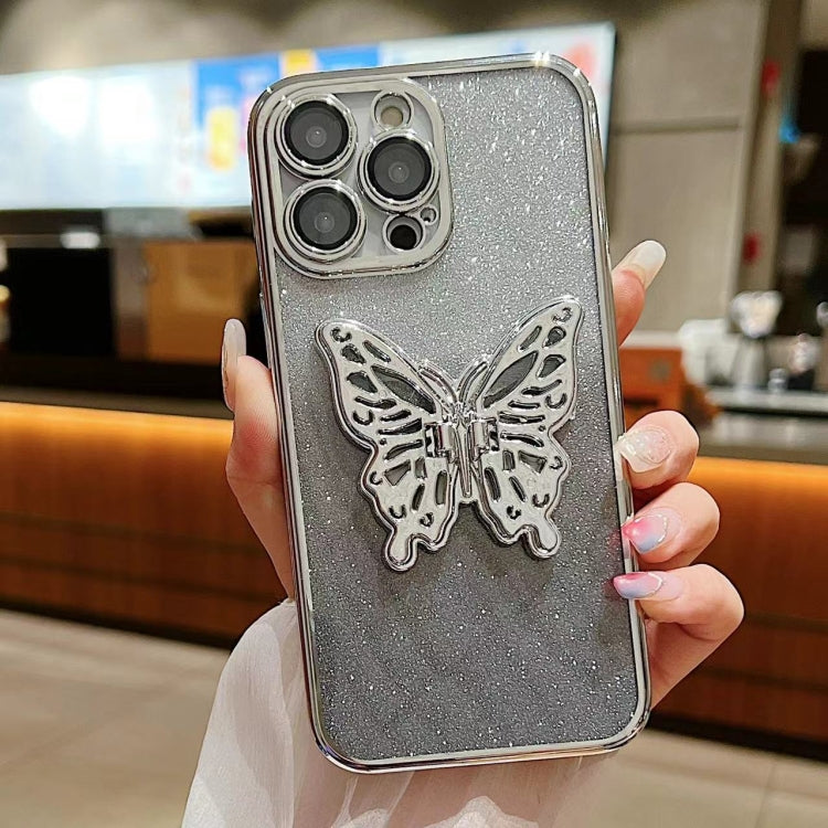 For iPhone 16 Pro Electroplated Gradient Glitter 3D Butterfly TPU Phone Case(Gradient Silver) by buy2fix