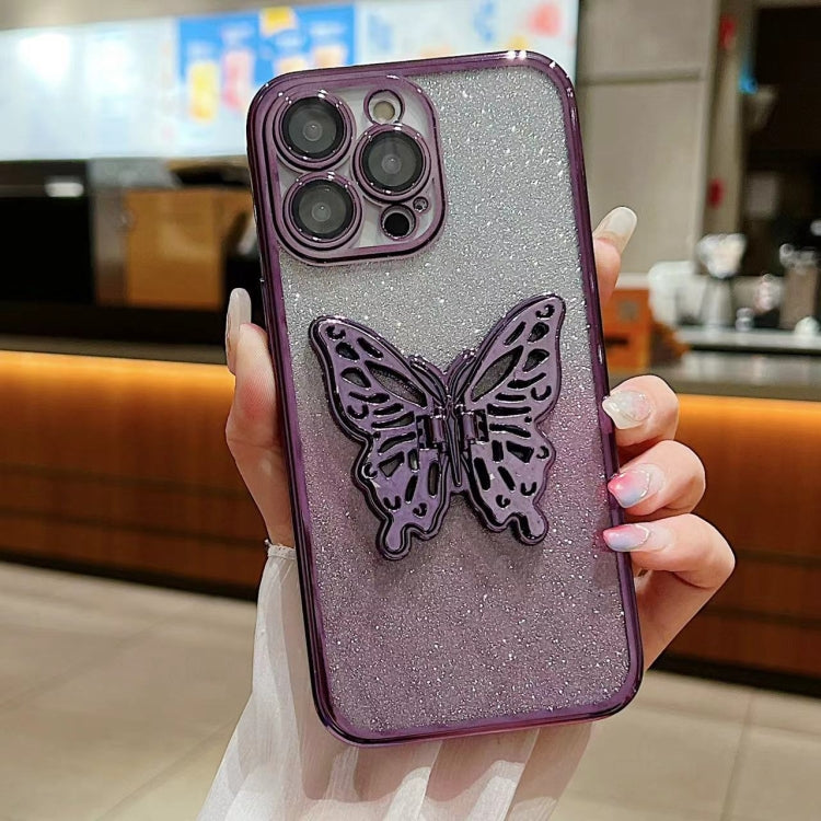 For iPhone 16 Pro Max Electroplated Gradient Glitter 3D Butterfly TPU Phone Case(Gradient Purple) by buy2fix