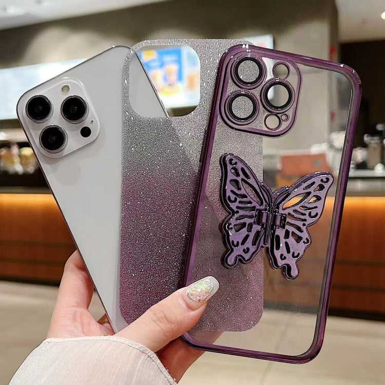 For iPhone 16 Pro Electroplated Gradient Glitter 3D Butterfly TPU Phone Case(Gradient Blue) by buy2fix