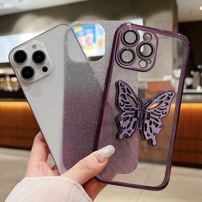 For iPhone 16 Pro Max Electroplated Gradient Glitter 3D Butterfly TPU Phone Case(Gradient Purple) by buy2fix