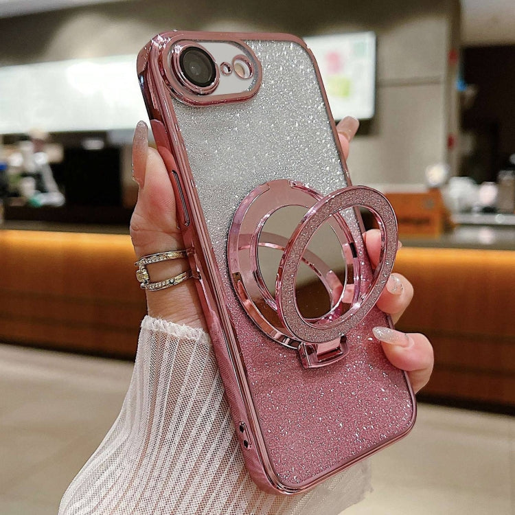 For iPhone 7 / 8 / SE 2022 Plated Mirror Holder Gradient Glitter MagSafe Phone Case(Pink) by buy2fix