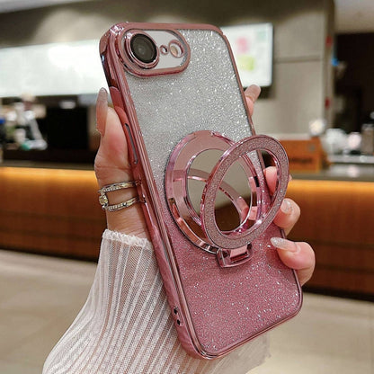 For iPhone 7 / 8 / SE 2022 Plated Mirror Holder Gradient Glitter MagSafe Phone Case(Pink) by buy2fix