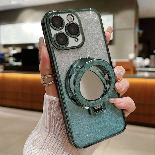 For iPhone 11 Pro Max Plated Mirror Holder Gradient Glitter MagSafe Phone Case(Green) - iPhone 11 Pro Max Cases by buy2fix | Online Shopping UK | buy2fix