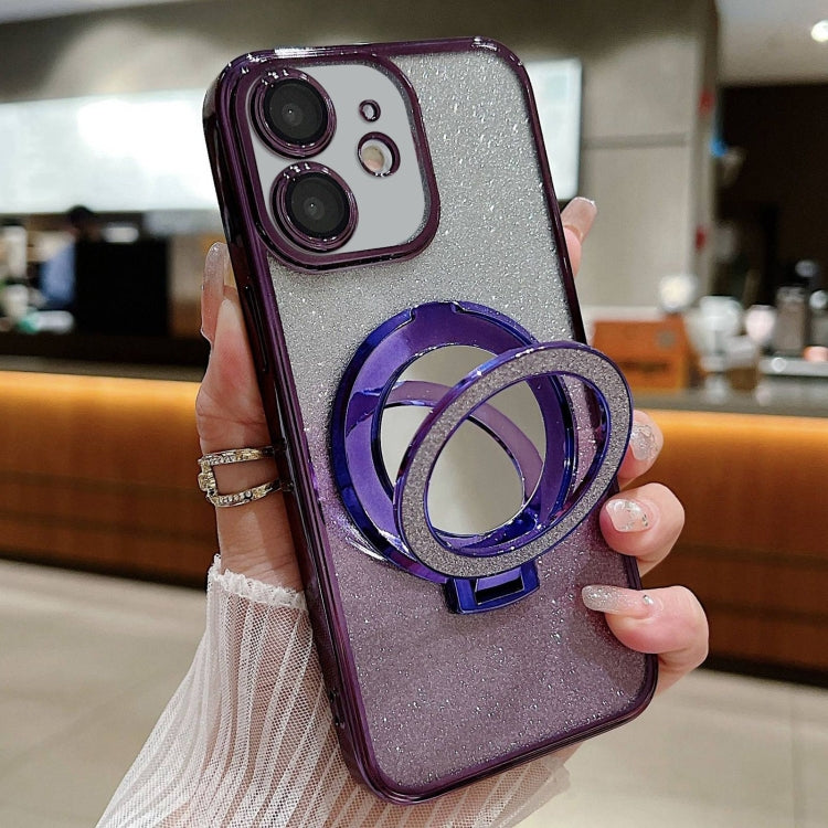 For iPhone 11 Plated Mirror Holder Gradient Glitter MagSafe Phone Case(Purple) by buy2fix