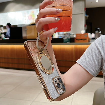 For iPhone 13 Plated Mirror Holder Gradient Glitter MagSafe Phone Case(Purple) by buy2fix