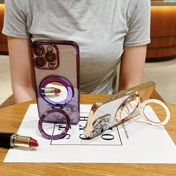 For iPhone 15 Plated Mirror Holder Gradient Glitter MagSafe Phone Case(Purple) - iPhone 15 Cases by buy2fix | Online Shopping UK | buy2fix