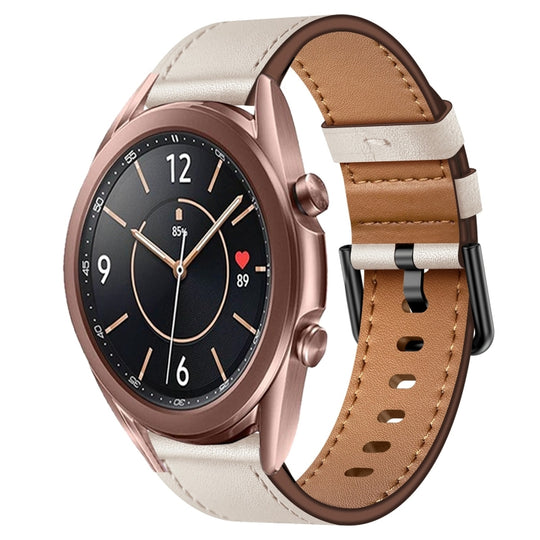 For Samsung Galaxy Watch 3 41mm 20mm SX Connector Metal Button Switch Leather Watch Band(Starlight)