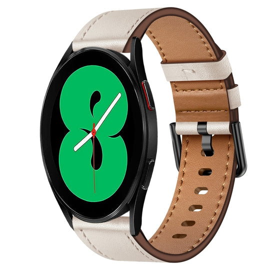 For Samsung Galaxy Watch 4 20mm SX Connector Metal Button Switch Leather Watch Band(Starlight)