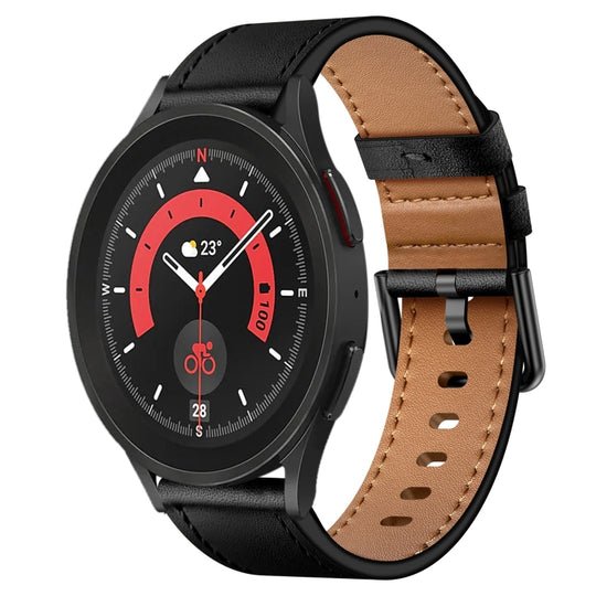 For Samsung Galaxy Watch 5 Pro 20mm SX Connector Metal Button Switch Leather Watch Band(Black)