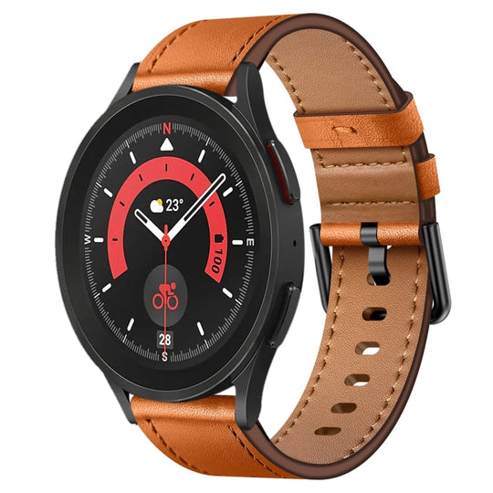 For Samsung Galaxy Watch 5 Pro 20mm SX Connector Metal Button Switch Leather Watch Band(Brown)