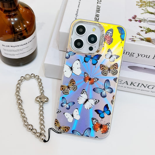 For iPhone 16 Pro Max Electroplating Laser Butterfly Phone Case with Wrist Strap(Color Butterflies AB1) by buy2fix