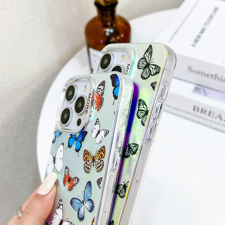 For iPhone 16 Pro Electroplating Laser Butterfly Phone Case with Wrist Strap(White Purple Butterflies AB6) by buy2fix