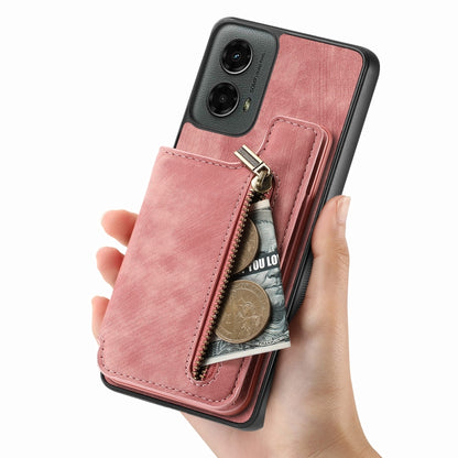 For Motorola Moto G 2024 Retro Leather Zipper Wallet Back Phone Case(Pink) by buy2fix