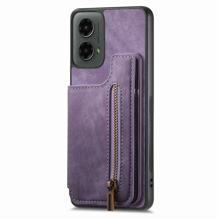 For Motorola Moto G 2024 Retro Leather Zipper Wallet Back Phone Case(Purple) by buy2fix