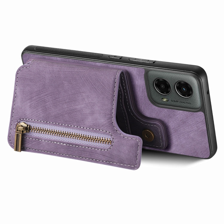 For Motorola Moto G 2024 Retro Leather Zipper Wallet Back Phone Case(Purple) by buy2fix