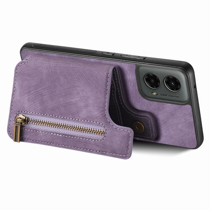 For Motorola Moto G 2024 Retro Leather Zipper Wallet Back Phone Case(Purple) by buy2fix