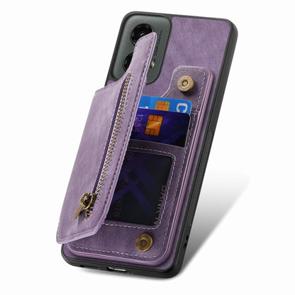 For Motorola Moto G 2024 Retro Leather Zipper Wallet Back Phone Case(Purple) by buy2fix