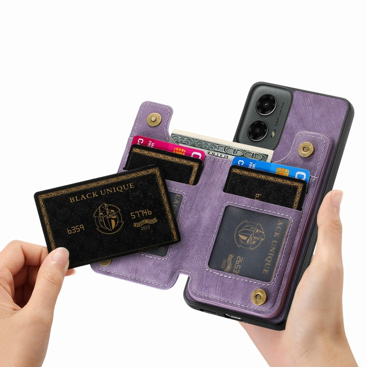 For Motorola Moto G 2024 Retro Leather Zipper Wallet Back Phone Case(Purple) by buy2fix