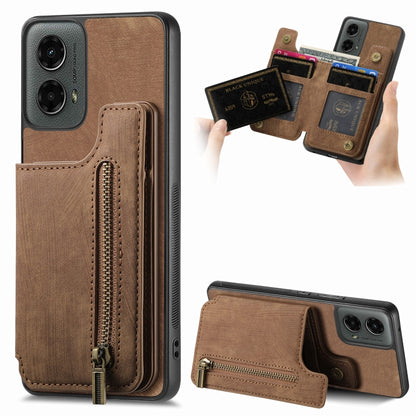 For Motorola Moto G 2024 Retro Leather Zipper Wallet Back Phone Case(Brown) by buy2fix
