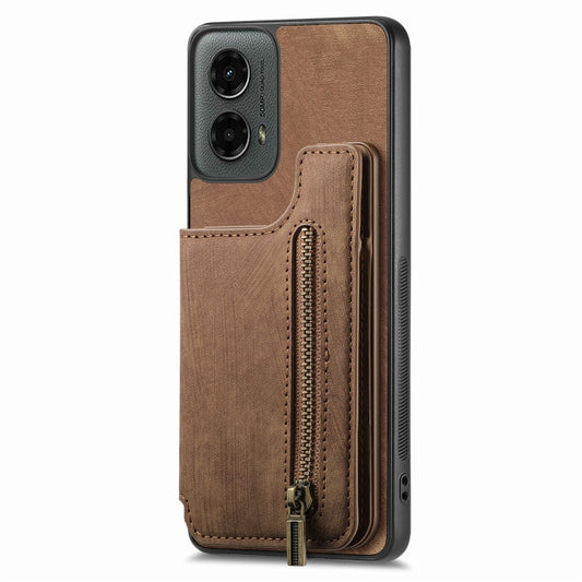 For Motorola Moto G 2024 Retro Leather Zipper Wallet Back Phone Case(Brown) by buy2fix