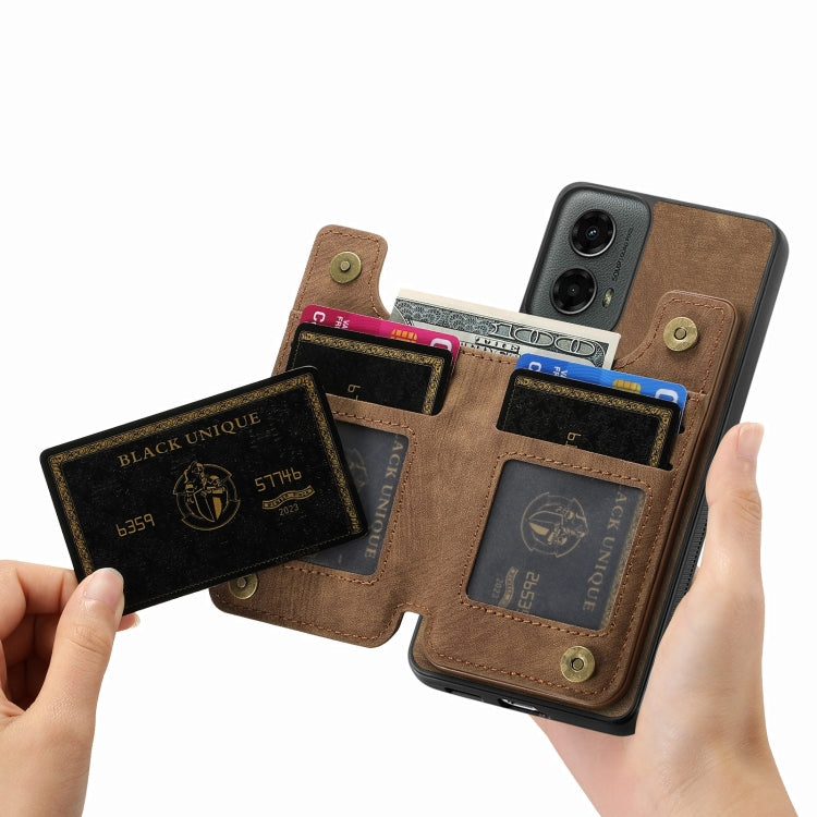 For Motorola Moto G 2024 Retro Leather Zipper Wallet Back Phone Case(Brown) by buy2fix