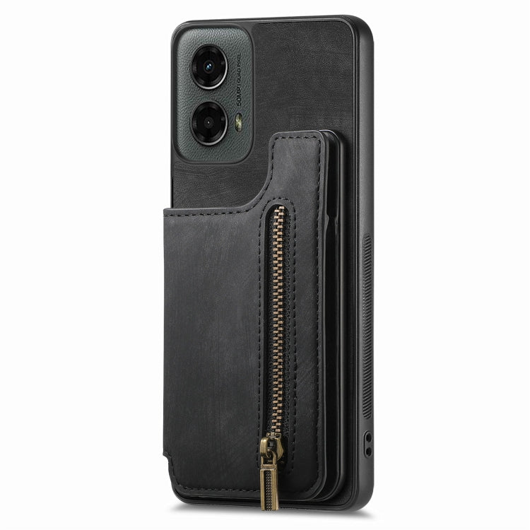 For Motorola Moto G 2024 Retro Leather Zipper Wallet Back Phone Case(Black) by buy2fix